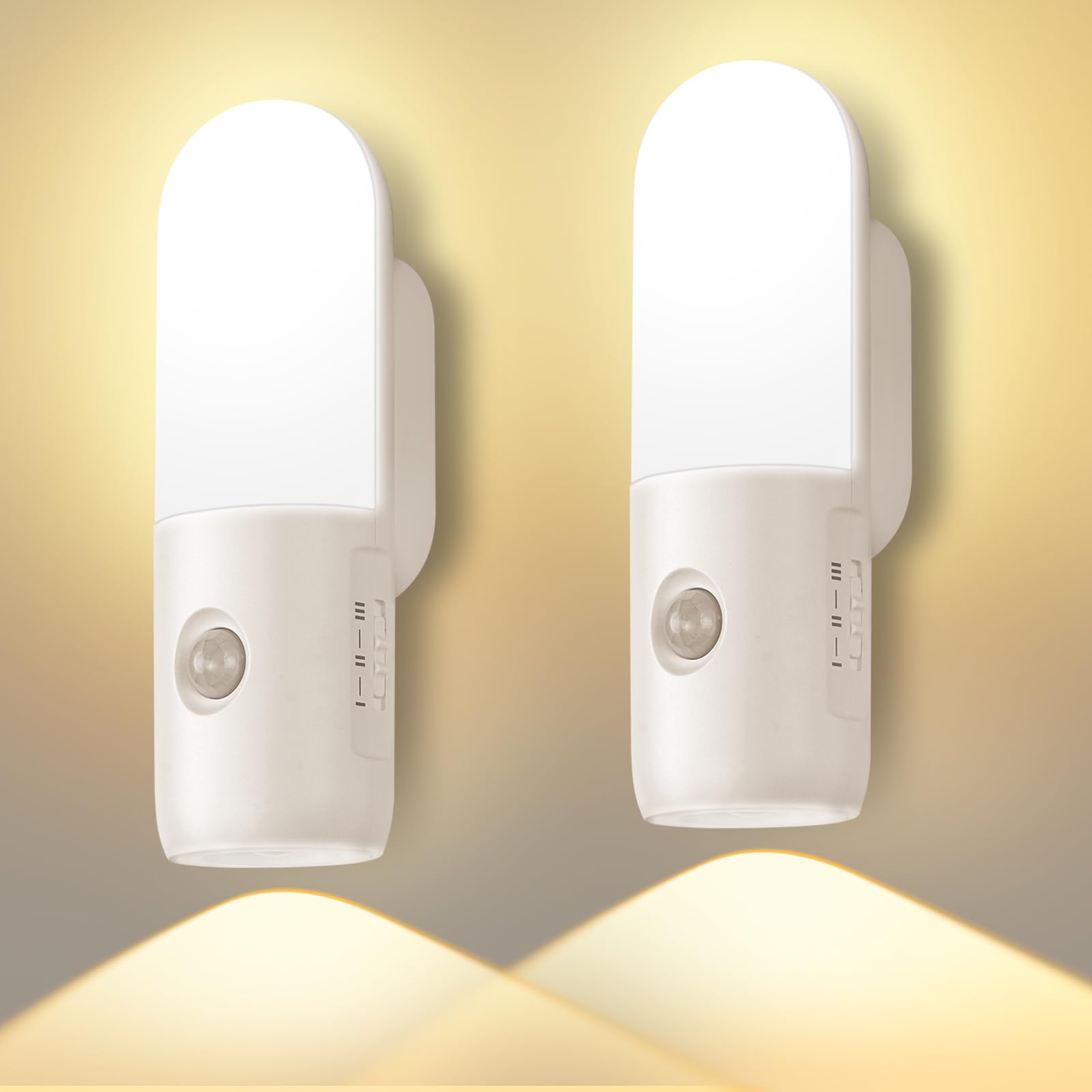 HOTUT 2 Pezzi Luce Notturna, Luci Sensore Movimento Interno, Lampada LED Ricaricabile USB con Base Magnetica, ON/OFF/AUTO, Luce Armadio LED per Camere da Letto, Cucine, Corridoio, Scale, Bianco Caldo