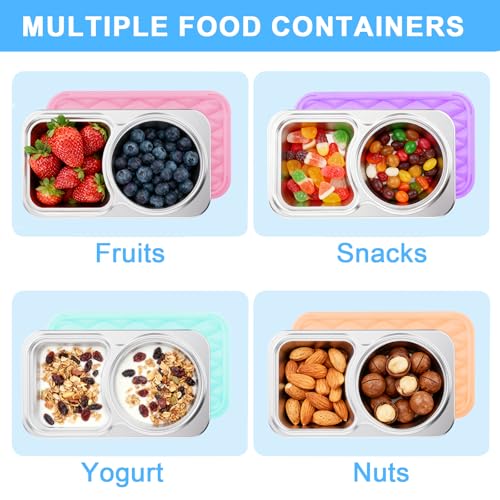 Image of Stainless Steel Snack Containers, 2 Compartment Leak-Proof Snack Containers with Sillicone Lids, Reusable small Food Storage Containers for School,Travel, Outdoor, Camping,office (2)