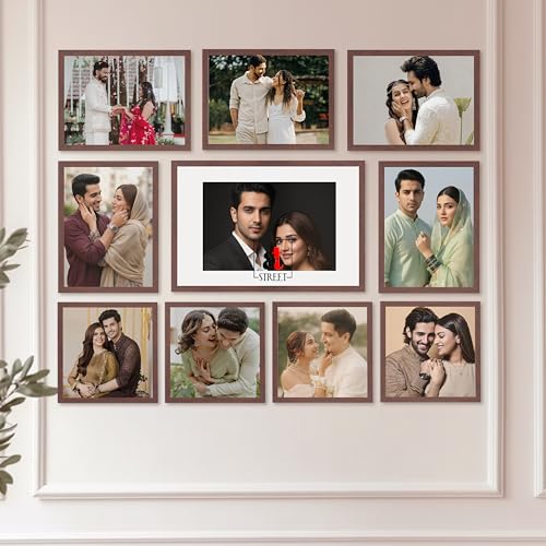 Image of Art Street Photo Frame Set of 10 Brown Wall Decor Collage Display Hanging Family Picture Frames Gallery Collection Decor Items Wall Mount Frames Birthday Anniversary, 8x8, 8x12 and 12x16 In