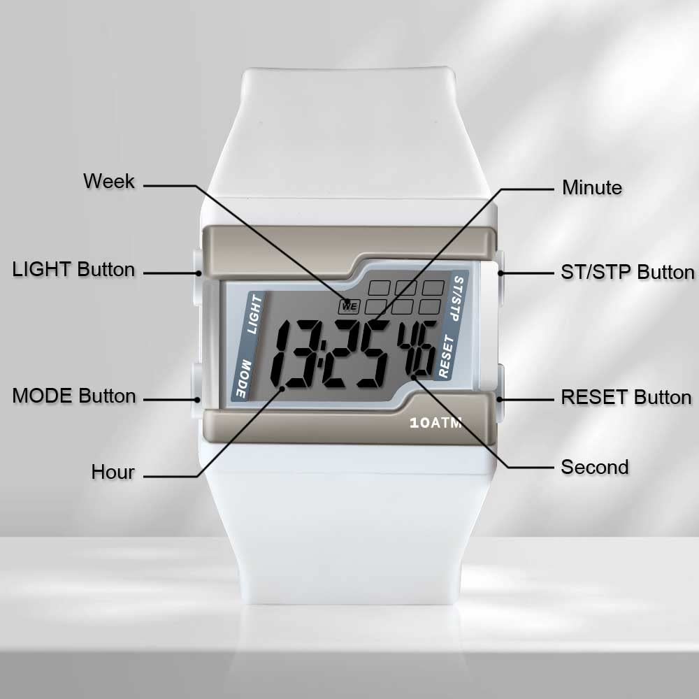 Montre Bracelet Numérique Plongée Natation 10 ATM Etanche avec Plusieurs Fonctions de Chronomètre Tour, Réveil, Calendrier et Rétroéclairage