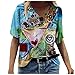 Damen 3D Druck T-Shirt Sommer Oberteile Bunt V-Ausschnitte Loose Shirt Bluse Kurzarm Tunika Tshirt Frauen Teenager Mädchen Bedruckt T-Shirt Pulli Tops