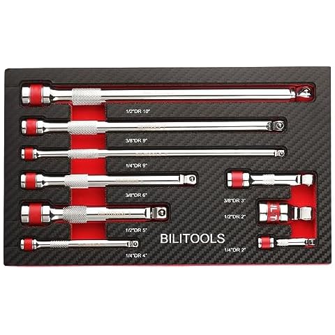 BILITOOLS Wobble Extension Set, 9 PCS Extension Set 1/4 3/8 1/2, Ratchet Extension Set Flexible, Cr-V Steel Cover