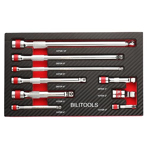 BILITOOLS Wobble Extension Set 9-Piece 1/4 3/8 1/2 Drive Cr-V Steel