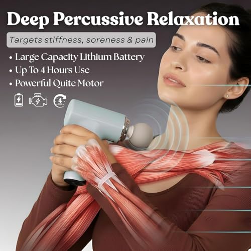Image of Massage Gun | Massage Machine for Body Pain | 9 Adjustable Heads for Deep Tissue, Muscle Relief for Back, Shoulder & Foot (White)