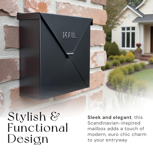 Image of NACH Mailboxes for Outside Wall Mount, 10 x 10 x 4 inch Black Mailbox, Waterproof Mailboxes for Outside - Chicago Style Mail Box
