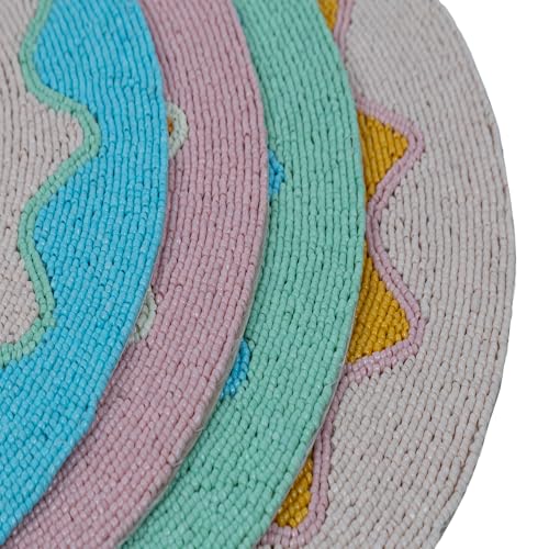 Image of Dreamy Walls Beaded Coaster Set of 4- Multicolor Glass-Bead Drink Coasters, Boho Table Decor for Dining & Gifting