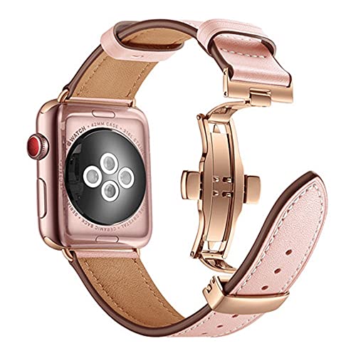 AIYIRUO Compatible con Correa Apple Watch de Cuero 44mm 40mm 38mm 42mm Correa de Cuero de Repuesto Original para Hombres y Mujeres Hebilla Desplegable para iWatch Series 6 5 4 3 2 1