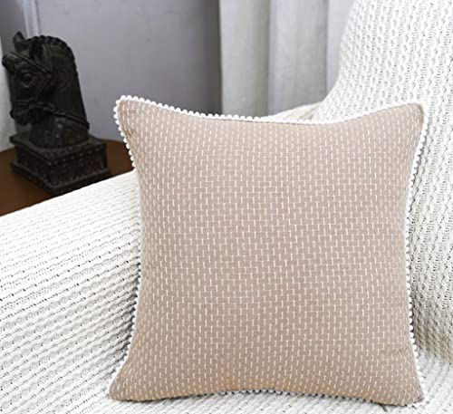 Image of mosey Cushion Cover 18 inch x 18 inch Set of 2 | Cotton 18x18 Cushion Cover for Sofa Bed | Boho 1818 Square Throw Pillow Cover 45cm x 45 cm Beige