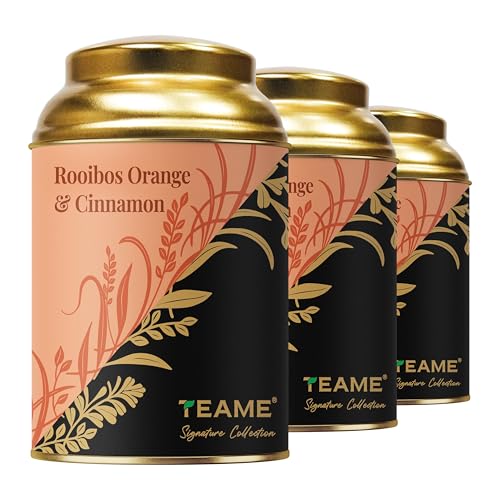 Image of TE-A-ME Rooibos Orange & Cinnamon Tin 50 Grams | Rooibos Tea | Pack of 3 | Total 150 Grams