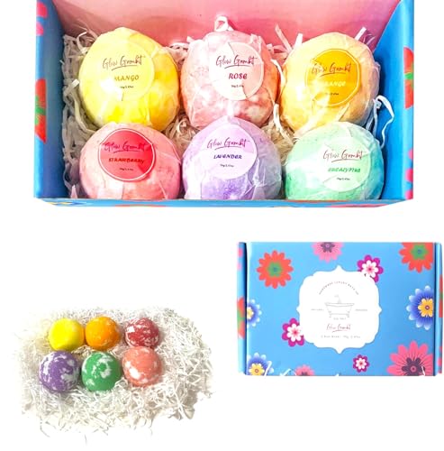 Bath Bombs Gift Set, 6 Large Natural Handmade Fruity & Floral Scent Bubble Bath Bombs for Women, Men, Kids, with Shea Cocoa Butter, Sea Salt, Eucalyptus - Perfect for Spa Gifts idea for Her/Him