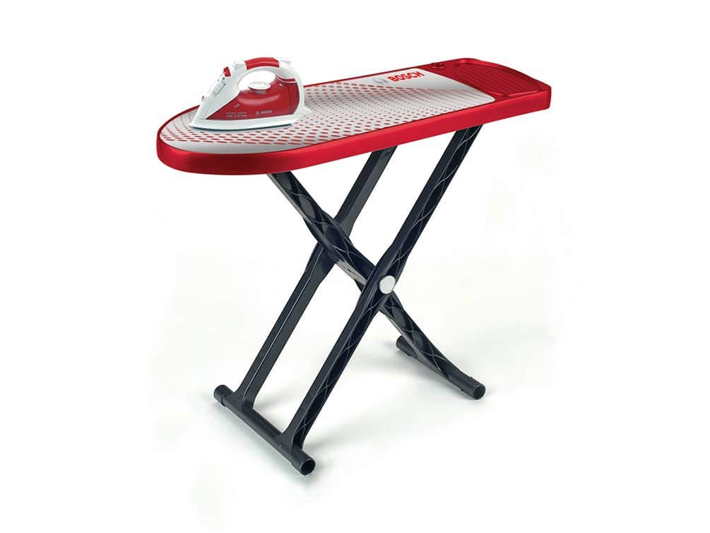 Theo Klein 6302 Bosch Set per stirare, Ferro da Stiro con Funzione di Spruzzo, Asse da Stiro ad altezza Regolabile, Giocattolo per Bambini a Partire da 3 Anni