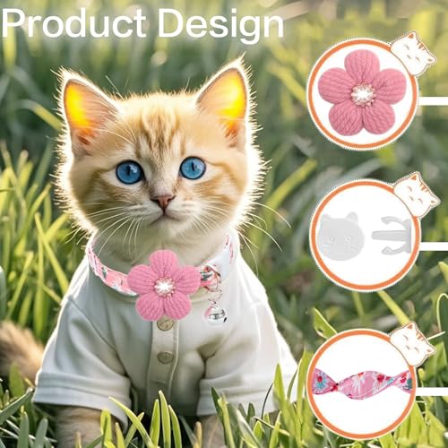 Cat Collar, HYQHYX Breakaway Kitten Collar with Flower,Rhinestone Kitty Collar with Bell, Floral Pet Collar with Safety Buckle for Cats and Puppy Dog - Image 3