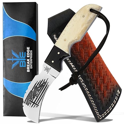 Handmade Stainless Steel Linemans Hawkbill knife with Leather sheath, Heavy Duty Utility Knife blade Electrician Wire Skinning knife for professional,
