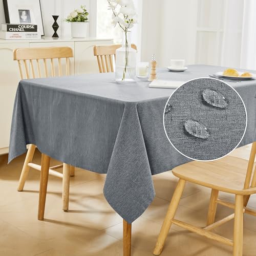 Deconovo Water Resistant Rectangle Table Cloth for Dining Table, Faux Linen Outdoor Table Cover, 55x79in(140x200cm), Grey