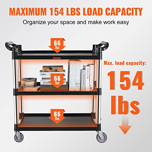 image for VEVOR Utility Service Cart, 3 Shelf Heavy Duty 154LBS Food Service Car