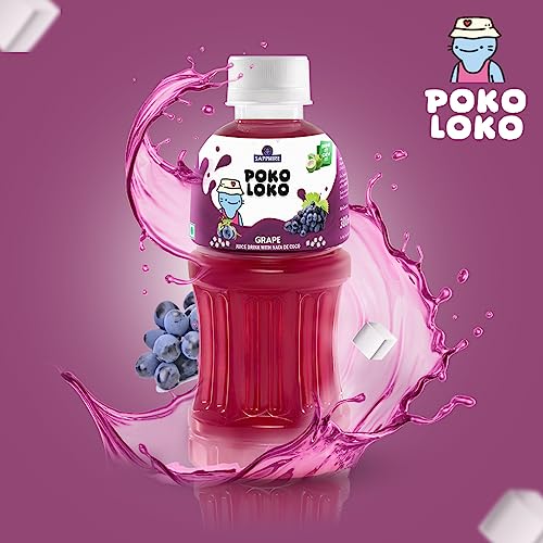 Image of Sapphire Poko Loko Grape Flavoured Fruit Juice Drink with Nata De Coco | Refreshing Fruit Drink filled with Natural Fruit Fibres, 300ml (Pack of 6)
