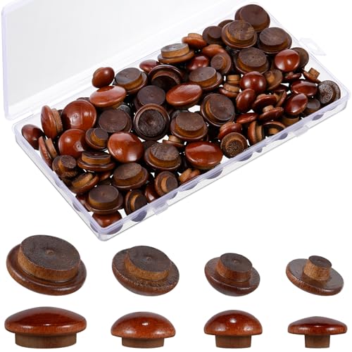 Bucherry 120 Pieces 4 Sizes Wood Plugs Wooden Hole Plugs Button Plugs Hardwood Hole Plugs for Holes in Locking Hole Tube Furniture, 3/16 Inch, 5/16 Inch, 3/8 Inch, 1/2 Inch (Vivid Style,Wine Red)