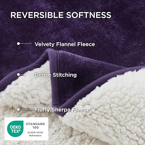 Image of Bedsure Waterproof Dog Blankets for Extra Large Dogs - XL Cat Blanket Washable for Couch Protection, Sherpa Fleece Puppy Blanket, Soft Plush Reversible Throw Furniture Protector, 50x60, Eggplant