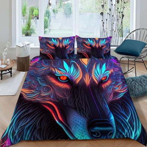 Housse de couette King 220x240 loup imprimé 3D parure lit microfibre