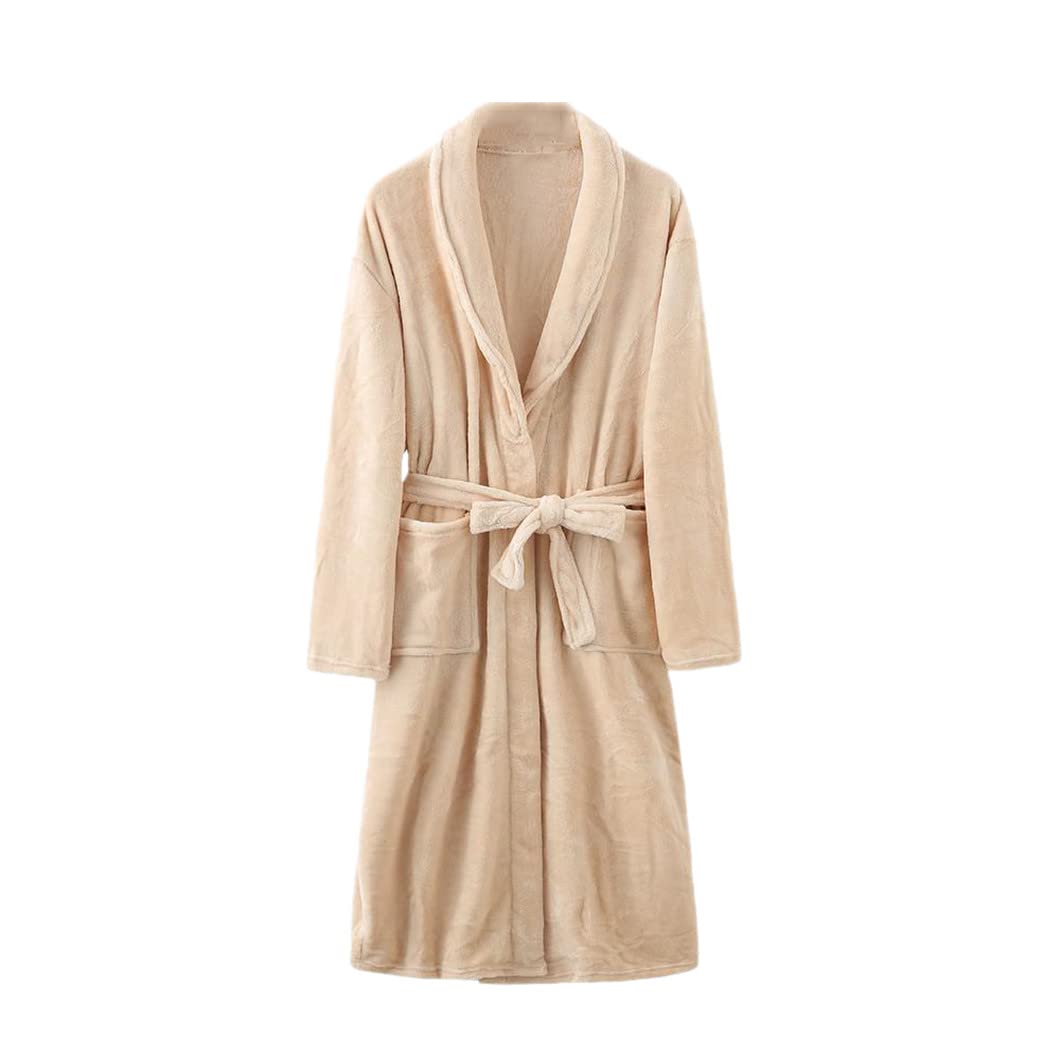 keusyoi Damski zimowy flanelowy szlafrok kimono szlafrok pogrubiony polar koszula nocna z kieszeniami długa bielizna nocna męska bielizna nocna odzież domowa