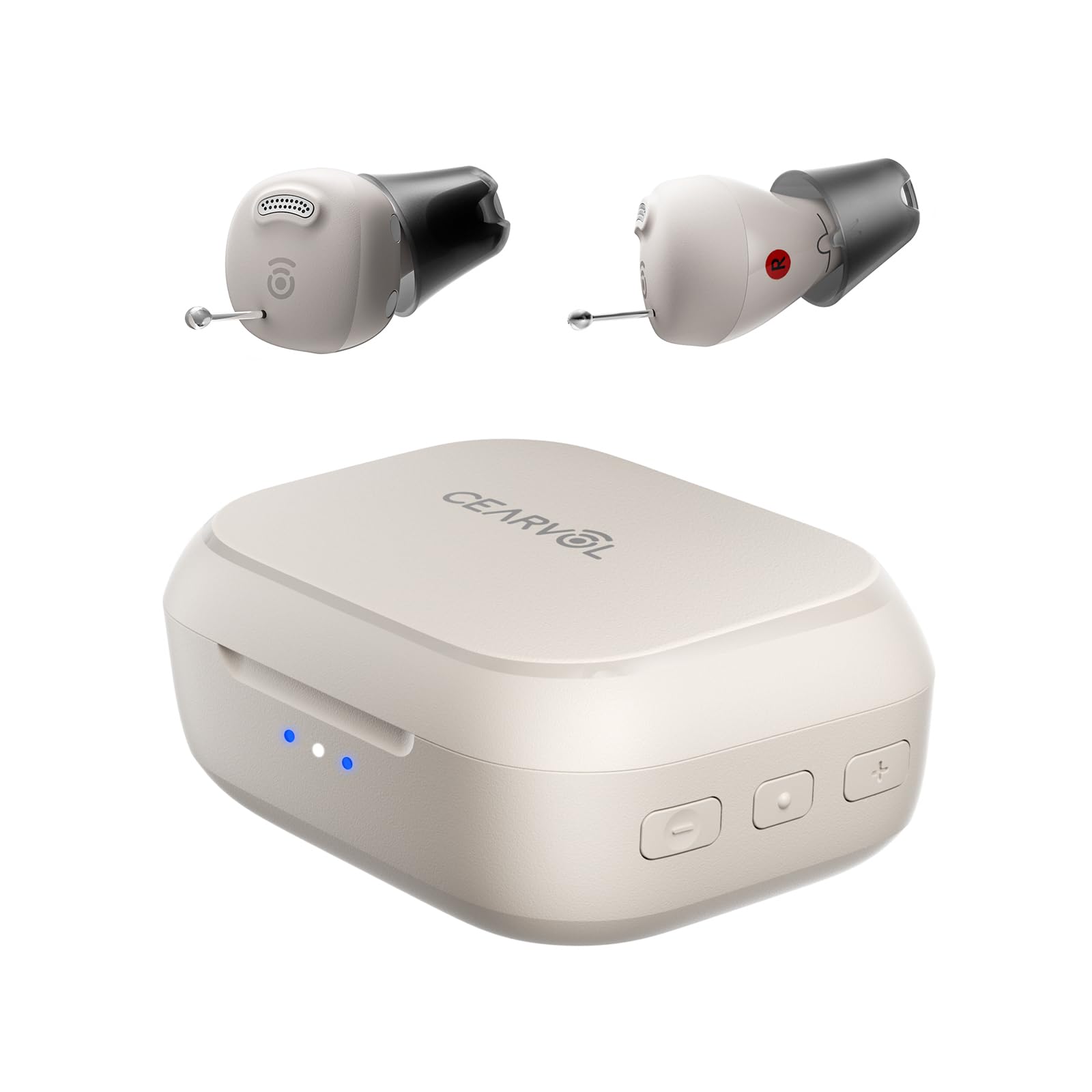 Nano Amplificador de Sonido con Estuche de Carga Multifunción, Control Todo en Uno, Ajuste Fácil, 3 Modos Ambientales, 4 Niveles de Volumen, Diseño Invisible (Blanco Estelar)