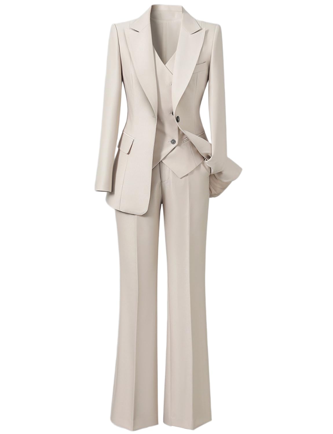 Womens Suit Three Pieces One Button Jacket Double Breasted Vest Tuxedos Pants Business Casual