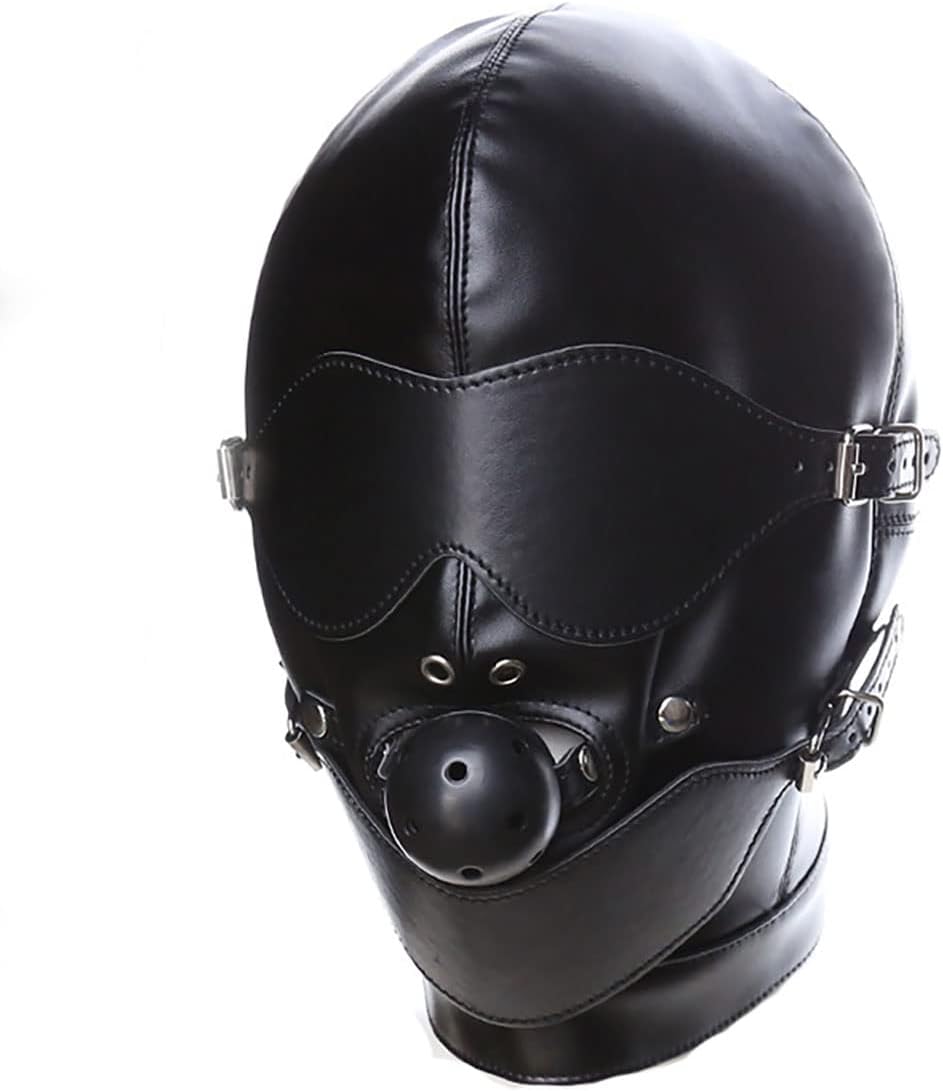 Adjustable Full Enclosed Open Mouth Gag ball blindfold PU Leather Bondage Hood adult Toys for Women Men Cosplay JL-019