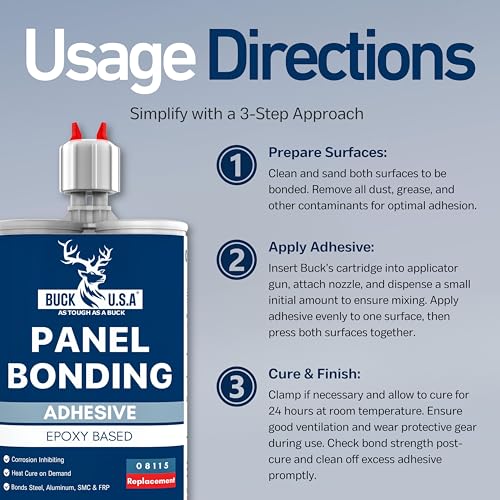 Image of Buck Panel Bonding Adhesive & Dual Cartridge Epoxy Gun (1:1 & 2:1) - 400ml Two-Part Epoxy, 08115 Replacement with High-Thrust Applicator for Automotive & Structural Repair