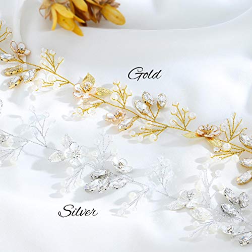 Barogirl Bride Wedding Headband Flower Hair Vine Crystal Bridal Hair Accessories for Women (Silver)