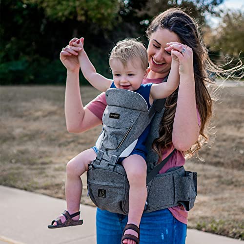 Image of honeyroo Baby Carrier, Joey Classic, Ergonomic 3D Hip Seat, New Magnetic Self Buckling Clips, Light Weight and Breathable - 6 in 1 Position Design, 3-36 Months, Front and Back Carry, Platinum Gray