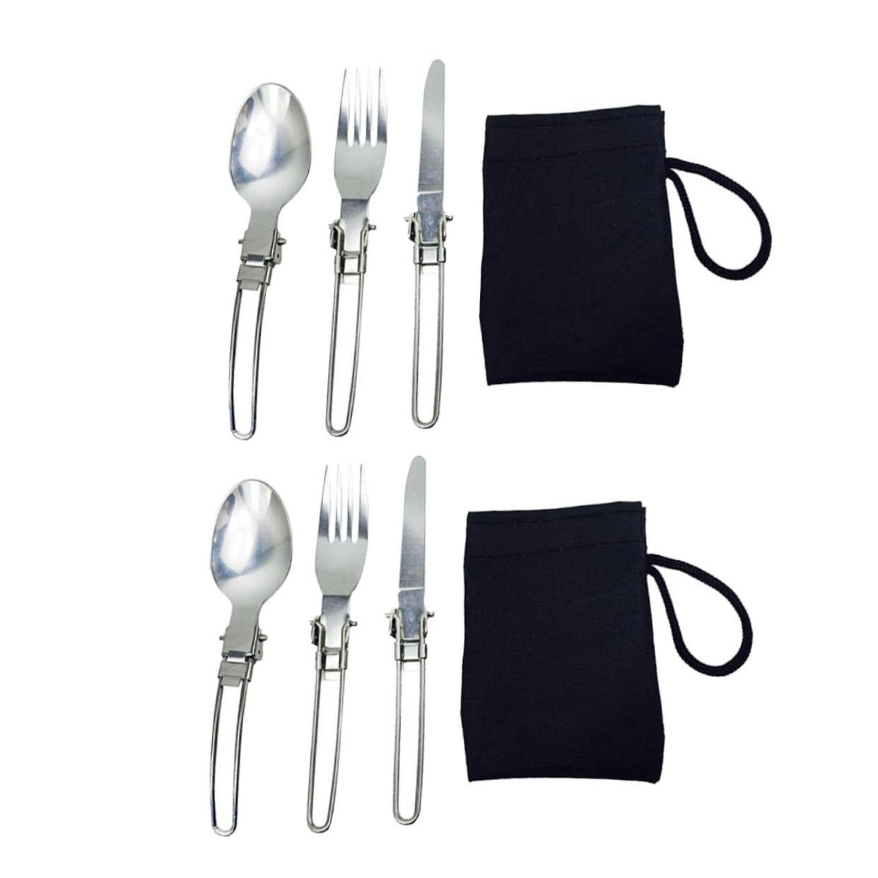 HANABASS 4 Set Pz Pieghevoli Inossidabile Forchette e Cucchiai per Picnic Utensili Compatti e Riutilizzabili per Viaggi e Attività