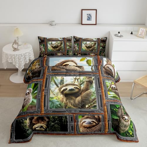 Image of Feelyou Sloth Bedding Set Twin Size 3Pcs for Kids Women Men