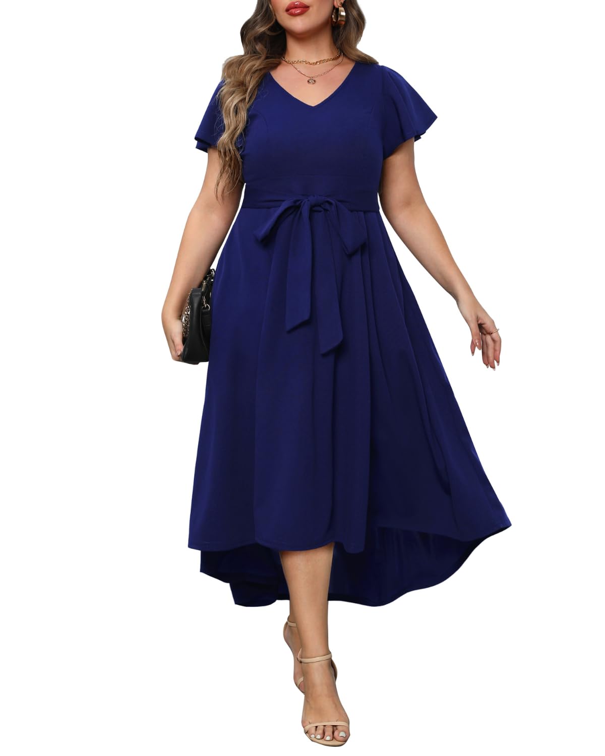 slim fit dress slacks Zapaka Women Sparkly Navy Long Mother of The Bride Dress A-Line Long Sleeves Sequined Lace Top Wedding Guest Dress, Navy / US26W