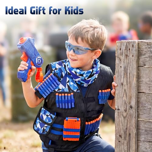 Image of Lehoo Castle Kids Tactical Vest Kit for Nerf Guns N-Strike Elite Series for Boys Girls, with 30 Refill Darts, Dart Pouch, Tactical Mask, Reload Clips, Wrist Band and Protective Glasses (Blue)