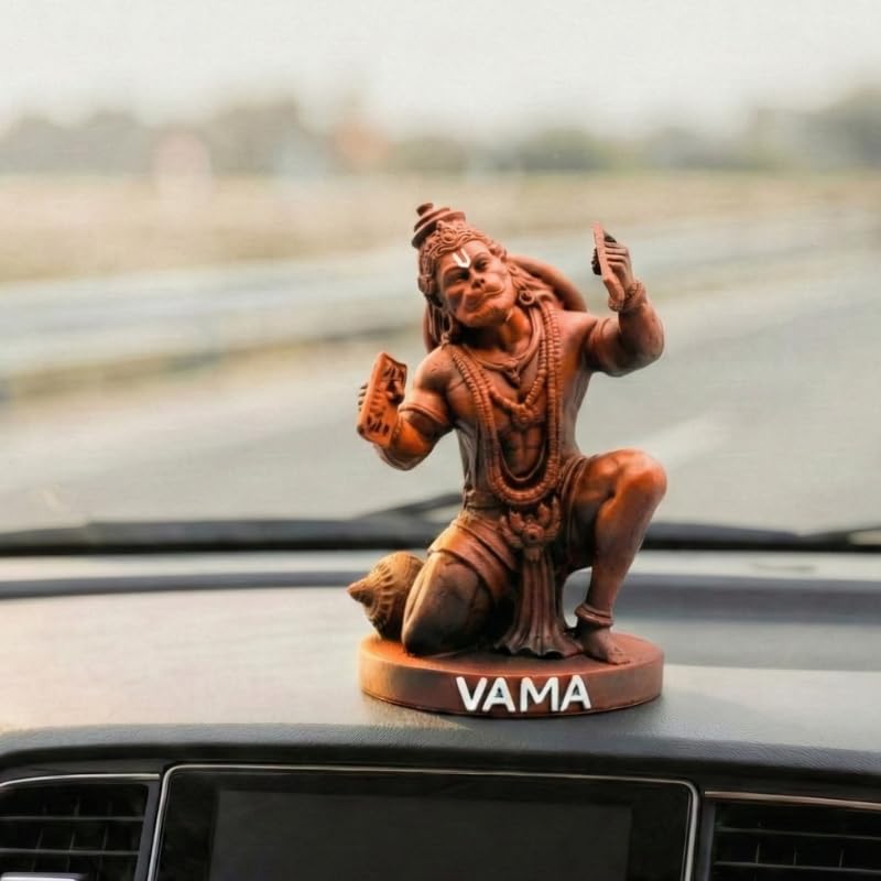 Image of VAMA Siddh Hanuman Idol for Car Dashboard | Sindoor HanumanJi Ki Murti | Hanuman Murti for Home Puja | 8 cm Height, Orange Black, 3D Printed, UV Resin | God Idols for Car Dashboard, Mandir, Office