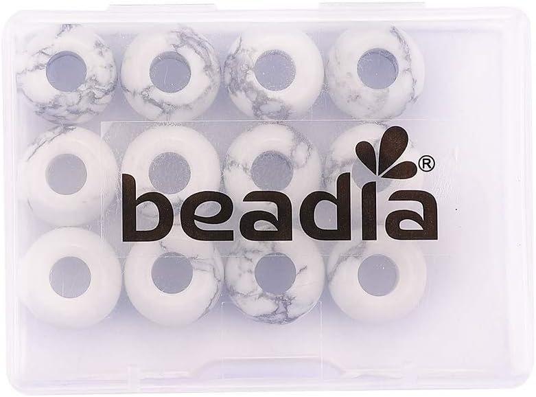 Natural White Howlite Rondelle Stone with Large Hole (5.5mm) Loose Semi Gemstone Beads for Jewelry Making 14mmx7.5mm 12pcs - Image 5