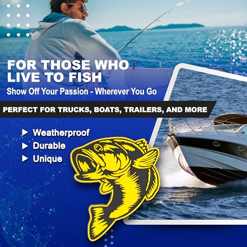 Image of Bass Emblem 3D Fish Badge - Custom Car Sticker for Car, Truck, SUV, Trunk, Hood, Fender - Set of 2 (Yellow)