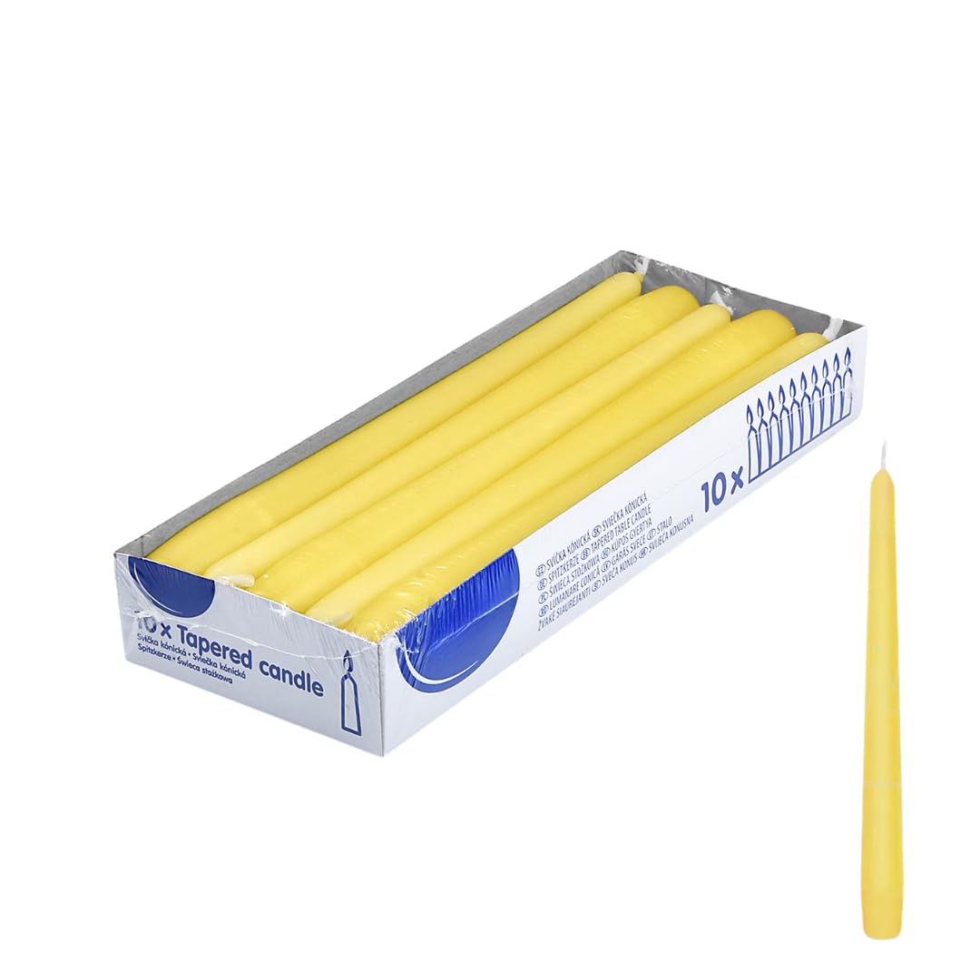 HORECA - Lot de 10 bougies coniques - Jaunes - Bougies décoratives pour la maison - Durée de combustion : 8 heures - Bougies festives pour fête, mariage et autres occasions