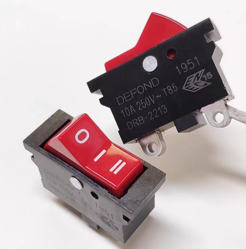 DEFOND DRB-2213 3-Position Rocker Switch, 10A 125VAC 6A 250VAC, 3-Pin (Off-Low-HIGH) for Hair Dryer, Heat Gun, Power Tools Replacement