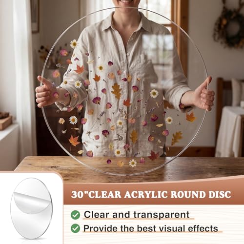 Image of Gisafai 2 Pcs 30 Inch Large Clear Acrylic Round Disc, 1 /8 Inch Thick Glass Circle Sheets with Protective Film, Transparent Acrylic Panels for DIY Projects, Crafts, Cake Displays and Tabletop