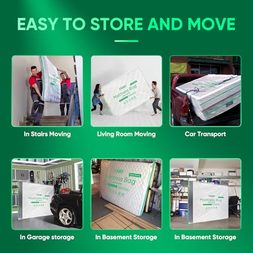 Image of ZCHENBS - Full /Full XL Mattress Bags for Moving, Waterproof Mattress Storage Bag with Zipper, Heavy-Duty 5 Mil Ultra-Thick Bed Protector Cover for Moving, Reusable (Transparent /Green, 2 Pack)