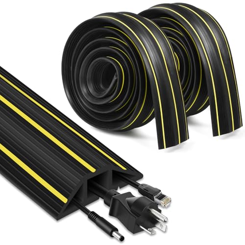 Floor Cable Cover, 15FT Cord Covers for Wires Floor, Extension Outdoor Cord Cover Cable Protector, Heavy Duty PVC Duct, 3 Channels Cord Hider Floor Cable Management, Black