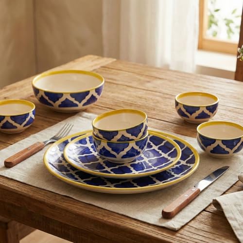 Image of Freakway Luxury Ceramic Dinner Set - 18 Pieces with Dinner Plates, Quarter Plates & Serving Bowls