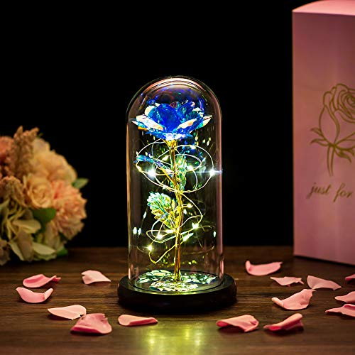 Glasseam La Bella Y La Bestia Se Levantó En Una Cúpula De Cristal con Luces LED Blancas Cálidas Flores De Cristal Eternas Regalo De Cumpleaños Encantada para Ella para El Aniversario