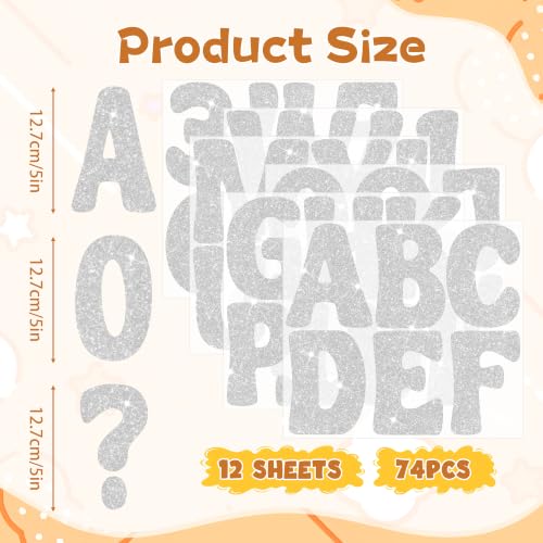 Image of Bulletin Board Letters 74 PCS Glitter Letter Stickers Large 5 Inch, Silver