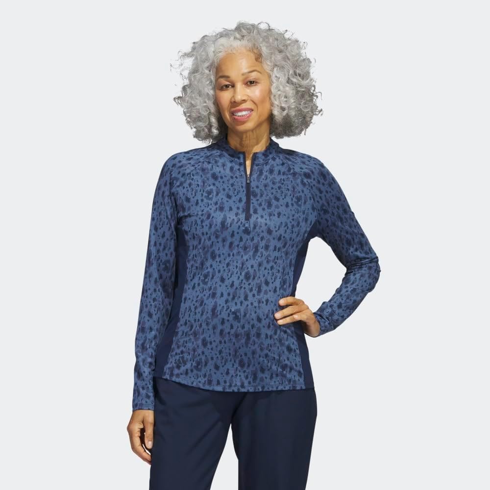 adidas Women's Ultimate365 Printed Quarter Zip Mock Neck Golf Polo Shirt - Image 2