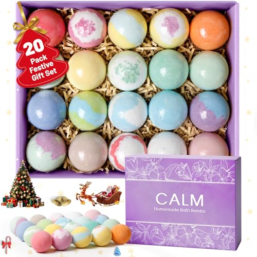 CalmNFiz 20PCS Bath Bombs for Women Presents Set Natural Wonderful Fizz Effect Bath Bomb with Shea Butter & Essential Oils, Bubble Bath Mothers Day Presents for Mom, Wife, Girlfriend