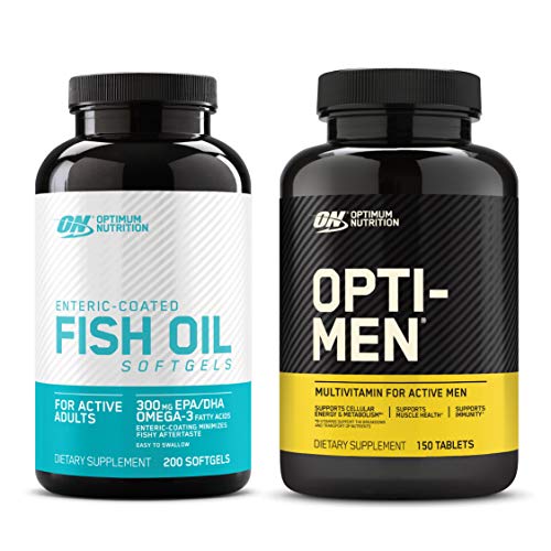 Optimum Nutrition Omega 3 Fish Oil, 300MG, Brain Support Supplement (200 Softgels) with Opti-Men, Mens Daily Multivitamin Supplement (150 Count) - Bundle Pack