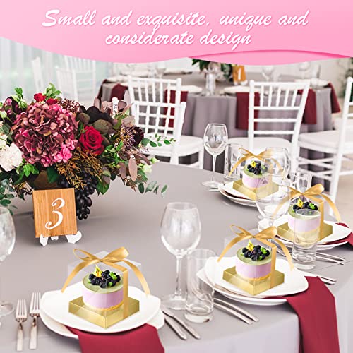100 Pcs Clear Plastic Cupcake Boxes 3.5 Inch Single Cupcake Containers Transparent Ornament Gift Box Individual Clear Party Favor Boxes With Inserts And Ribbon For Wedding Baby Shower Party (Gold) #TOP3