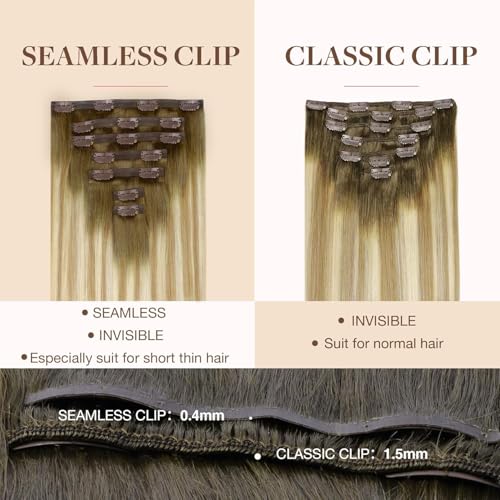 Image of GOO GOO Clip in Hair Extensions Real Human Hair, Remy Human Hair Extensions Clip ins for Women, Natural Human Hair, 14inch 110g 7Pcs, 5A /90 /16F Bahamian Balayage